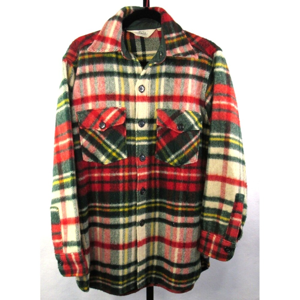 Vintage Woolrich Plaid Wool Jacket Coat Lined 70s Tartan USA SZ M